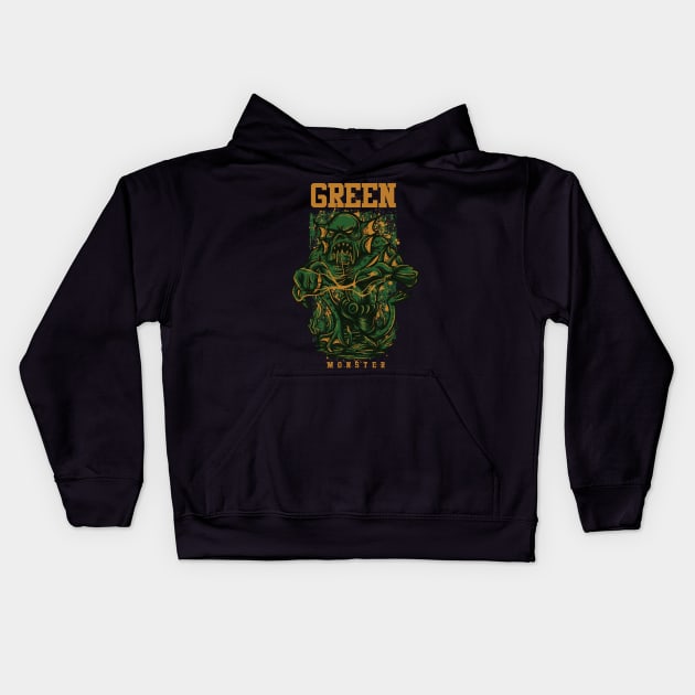 Green Monster Kids Hoodie by badsyxn